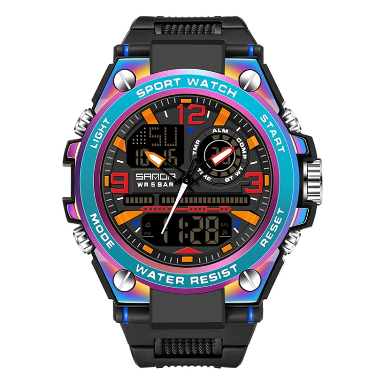 SANDA Dual Digital Display Luminous Stopwatch Chronograph Alarm Clock Men Quartz Sports Watch — 6008 Symphony Purple