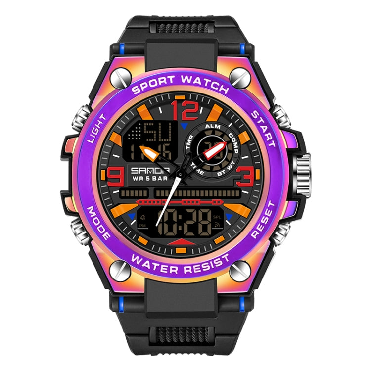 SANDA Dual Digital Display Luminous Stopwatch Chronograph Alarm Clock Men Quartz Sports Watch — 6024 Symphony Blue