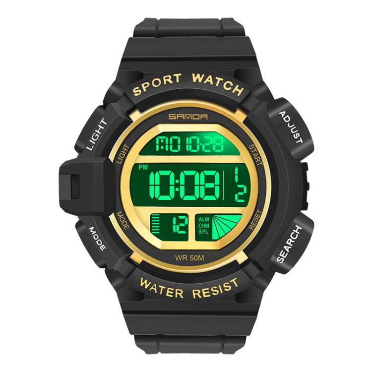 SANDA 2106 LED Digital Display Luminous Alarm Clock Men Outdoor Sports Electronic Watch — Black White