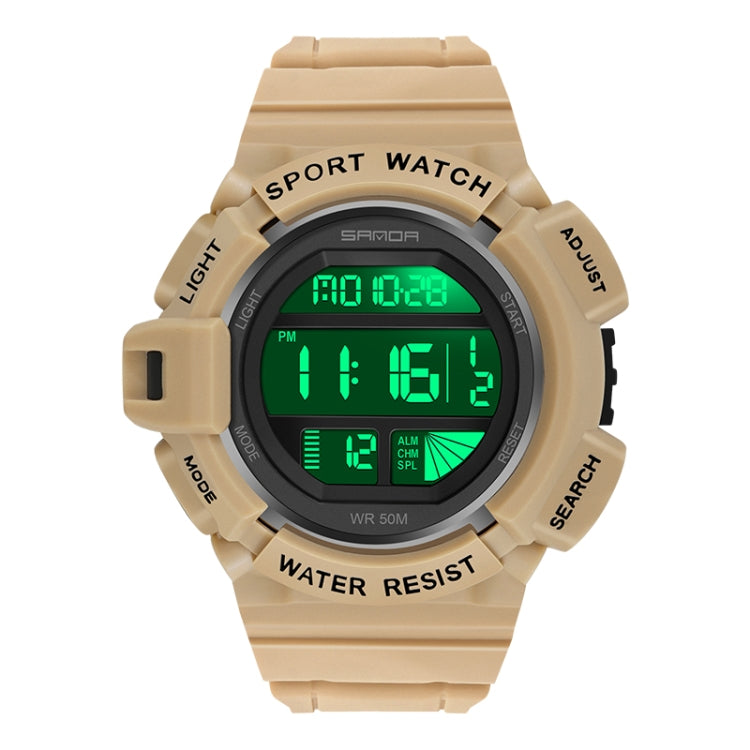 SANDA 2106 LED Digital Display Luminous Alarm Clock Men Outdoor Sports Electronic Watch — Army Green