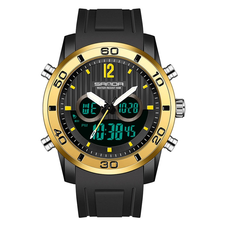 SANDA 3106 Dual Digital Display Men Outdoor Sports Luminous Shockproof Electronic Watch — Black Red
