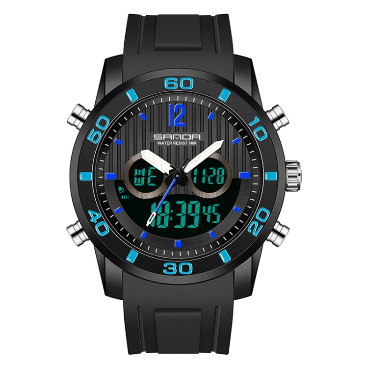 SANDA 3106 Dual Digital Display Men Outdoor Sports Luminous Shockproof Electronic Watch — Black Gold
