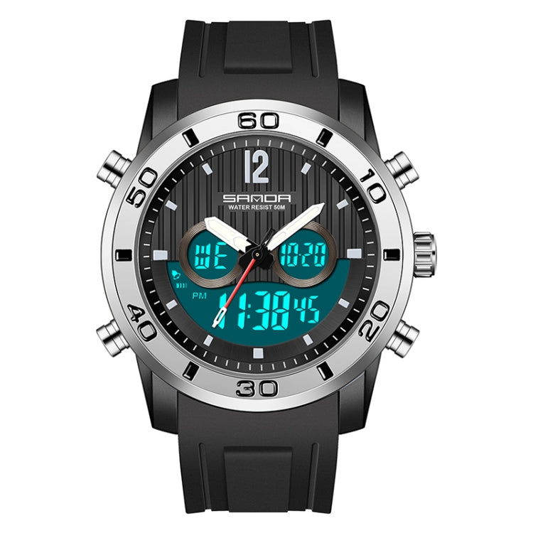 SANDA 3106 Dual Digital Display Men Outdoor Sports Luminous Shockproof Electronic Watch — Black Blue
