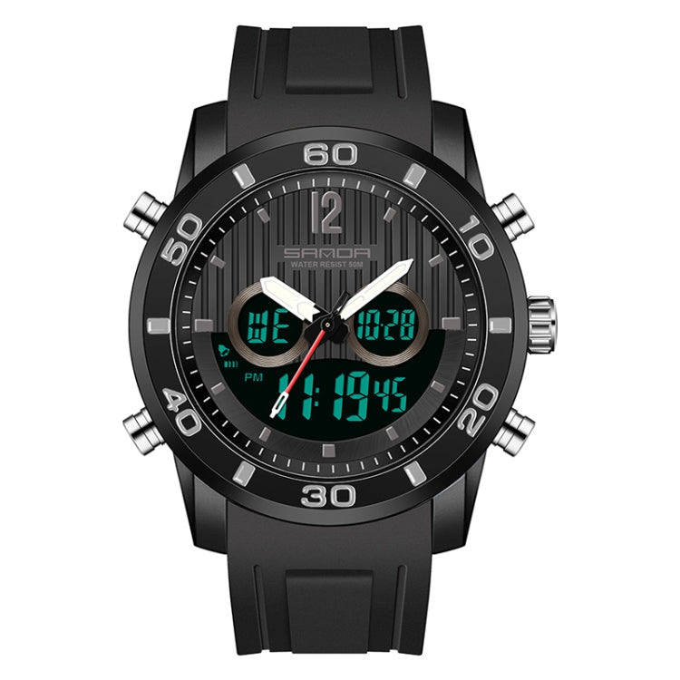 SANDA 3106 Dual Digital Display Men Outdoor Sports Luminous Shockproof Electronic Watch — Black Silver