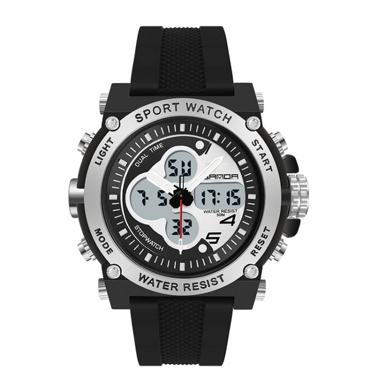 SANDA 3107 Dual Digital Display Luminous Alarm Clock Men Outdoor Sports Electronic Watch — Black Gold