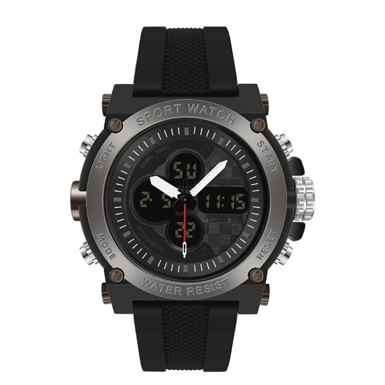 SANDA 3107 Dual Digital Display Luminous Alarm Clock Men Outdoor Sports Electronic Watch — Black Silver