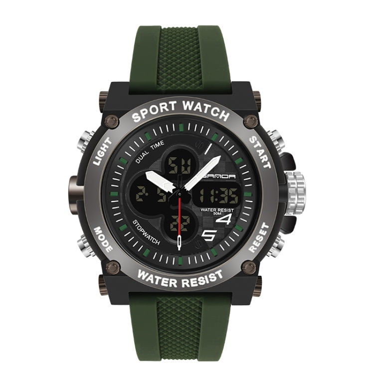 SANDA 3107 Dual Digital Display Luminous Alarm Clock Men Outdoor Sports Electronic Watch — Black