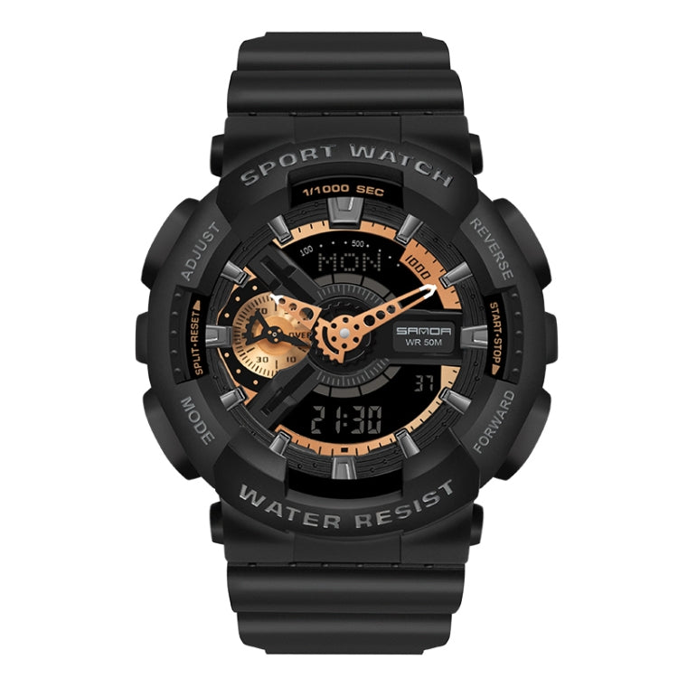 SANDA World Time Luminous Calendar Multifunctional Men Sports Quartz Watch — 3110 Black Gold