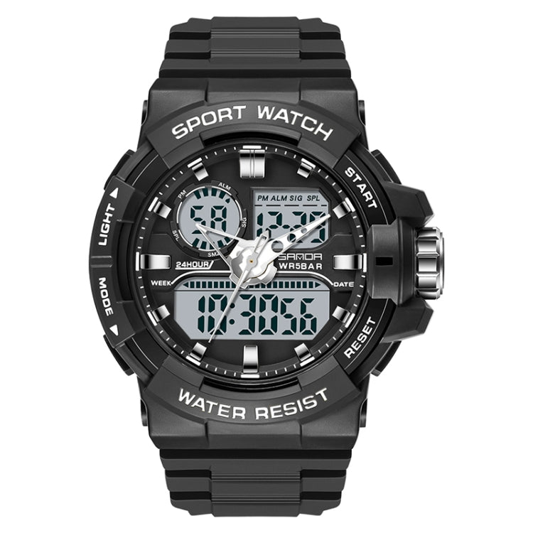 SANDA 6025 Dual Time Digital Display Luminous Calendar Waterproof Multifunctional Men Sports Quartz Watch — Sapphire Blue