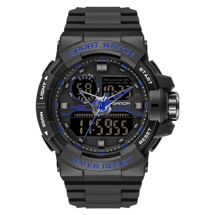 SANDA 6025 Dual Time Digital Display Luminous Calendar Waterproof Multifunctional Men Sports Quartz Watch — Black White