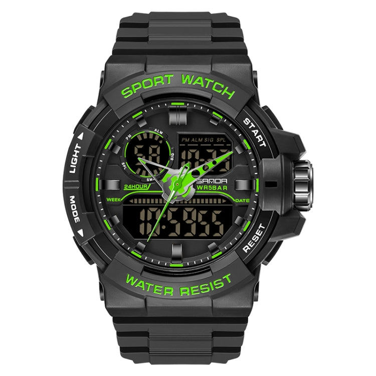 SANDA 6025 Dual Time Digital Display Luminous Calendar Waterproof Multifunctional Men Sports Quartz Watch — Black Blue
