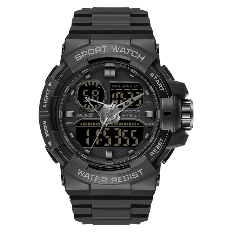SANDA 6025 Dual Time Digital Display Luminous Calendar Waterproof Multifunctional Men Sports Quartz Watch — Army Green