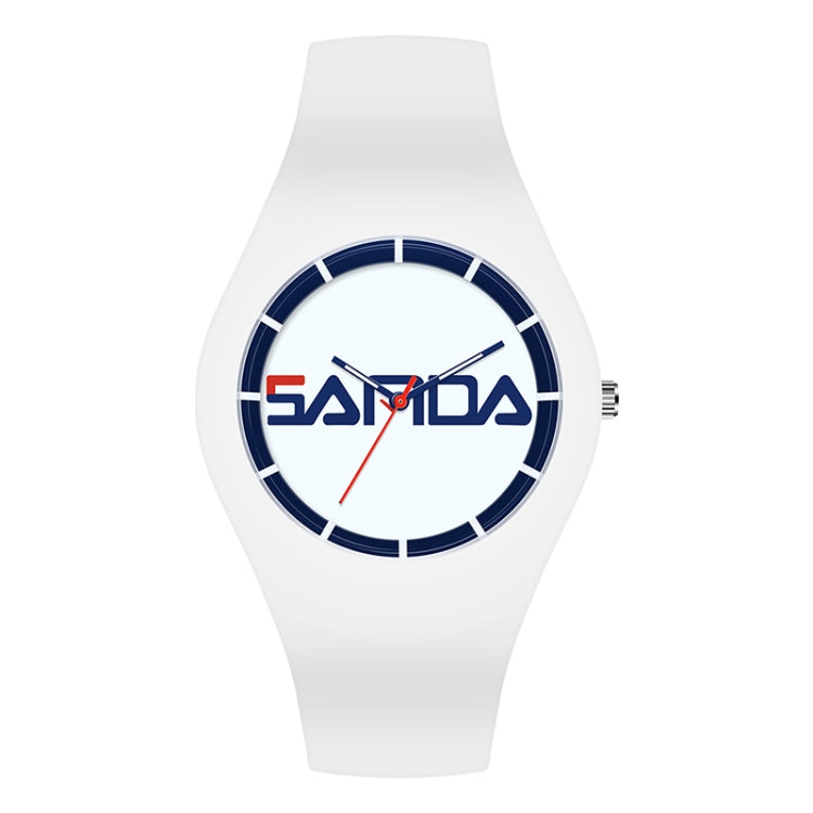 SANDA 6076 Simple Scale Round Dial Ladies Silicone Strap Quartz Watch — White Orange