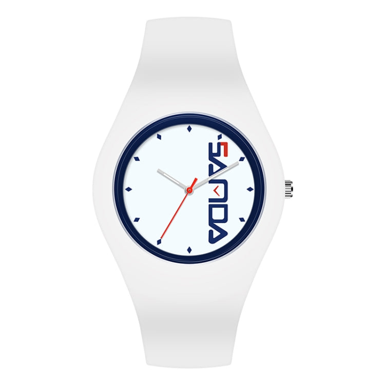SANDA 6076 Simple Scale Round Dial Ladies Silicone Strap Quartz Watch — White Blue Horizontal Mark