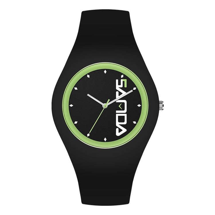 SANDA 6076 Simple Scale Round Dial Ladies Silicone Strap Quartz Watch — Black Red Vertical Mark