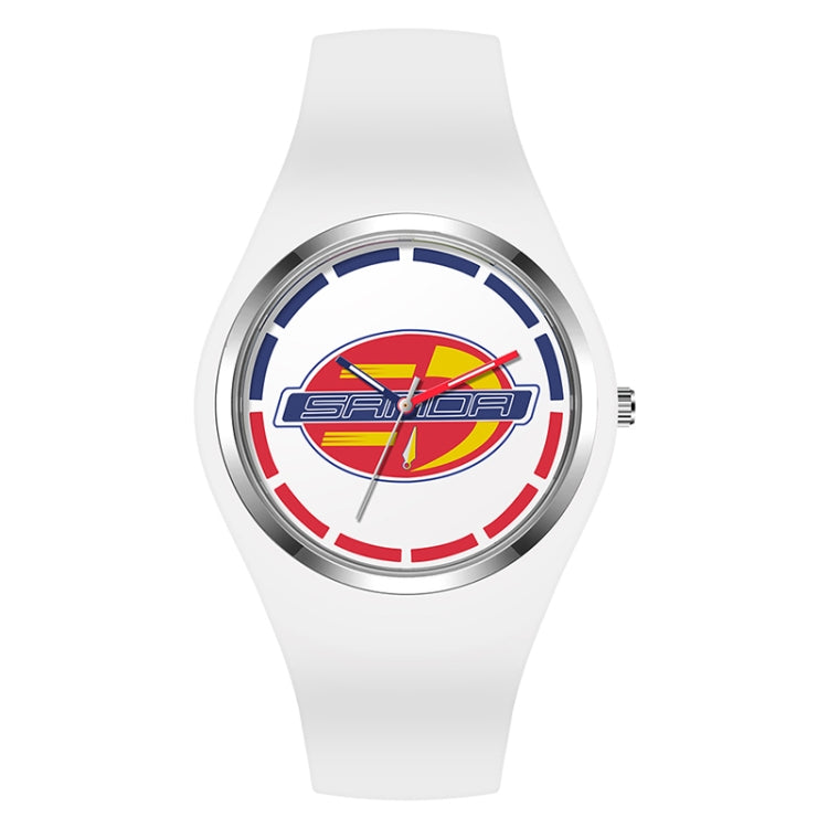 SANDA 6077 Simple Icon Round Dial Ladies Silicone Strap Quartz Watch — White Gold Dual Mark