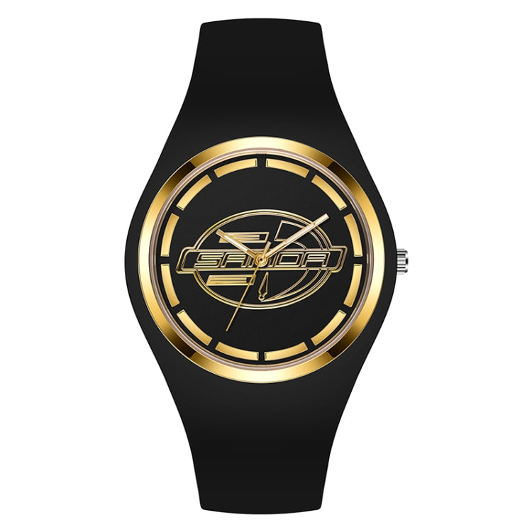 SANDA 6077 Simple Icon Round Dial Ladies Silicone Strap Quartz Watch — Black Red