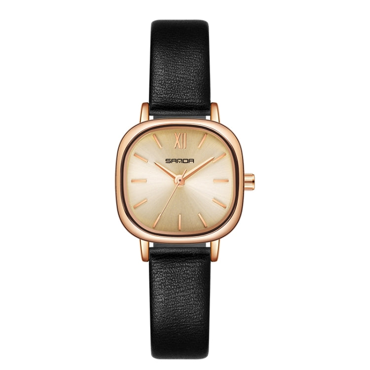 SANDA P1098 Simple Bar Scale Oval Dial Quartz Watch for Women — Steel Belt Rose Gold