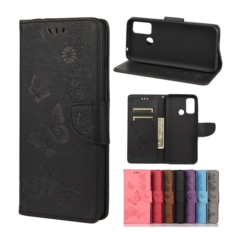 Vintage Embossed Floral Butterfly Pattern Horizontal Flip Leather Case with Card Slot & Holder & Wallet & Lanyard