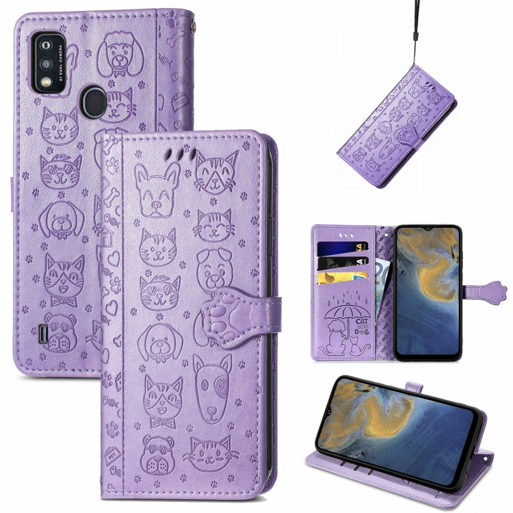 Lovely Cat and Dog Embossing Pattern Horizontal Flip Leather Case, with Holder & Card Slots & Wallet & Cartoon Clasp & Lanyard