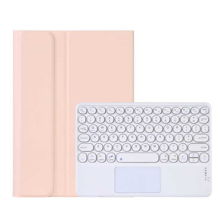 Y0N5-A TPU Case Lambskin Texture Round Keycap Bluetooth Keyboard Leather Case with Holder & Touchpad — EDA002026501C