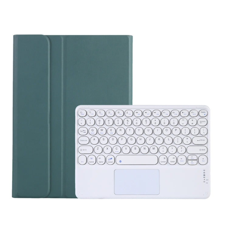 Y0N5-A TPU Case Lambskin Texture Round Keycap Bluetooth Keyboard Leather Case with Holder & Touchpad — EDA002026501D