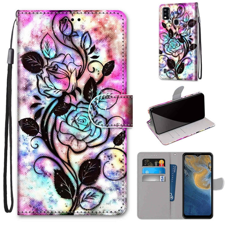 Coloured Drawing Cross Texture Horizontal Flip PU Leather Case with Holder & Card Slots & Wallet & Lanyard, For ZTE Blade A7s 2020