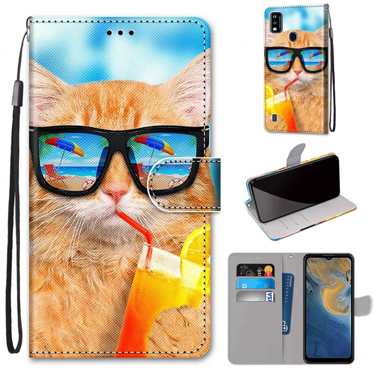 Coloured Drawing Cross Texture Horizontal Flip PU Leather Case with Holder & Card Slots & Wallet & Lanyard, For ZTE Blade A7s 2020