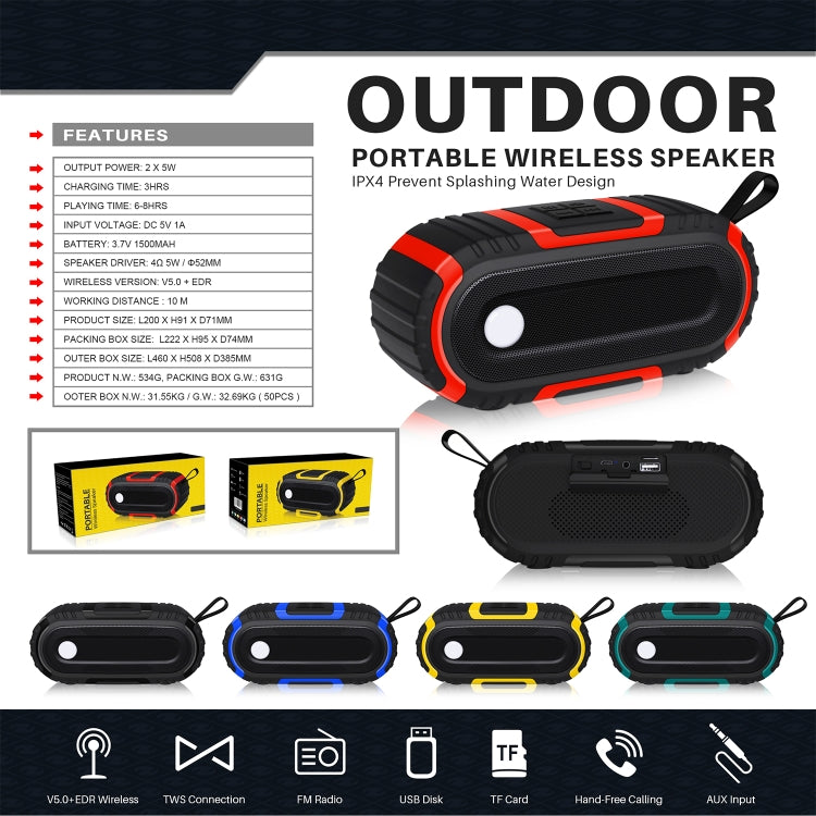 NewRixing NR-5016 Outdoor Splash-proof Water Bluetooth Speaker, Support Hands-free Call / TF Card / FM / U Disk