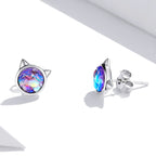 S925 Sterling Silver Fish Scale Cat Head Ear Studs Women Earrings