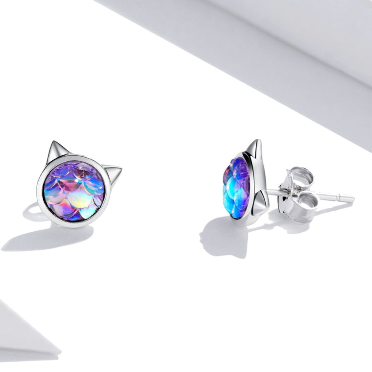 S925 Sterling Silver Fish Scale Cat Head Ear Studs Women Earrings
