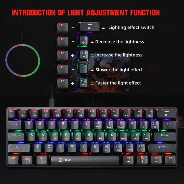 HXSJ V900 61 Keys Cool Lighting Effect Mechanical Wired Keyboard — Black