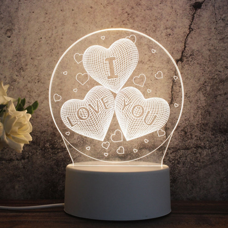 White Base Creative 3D Tricolor LED Decorative Night Light, Button USB Version — Love Balloon Bear