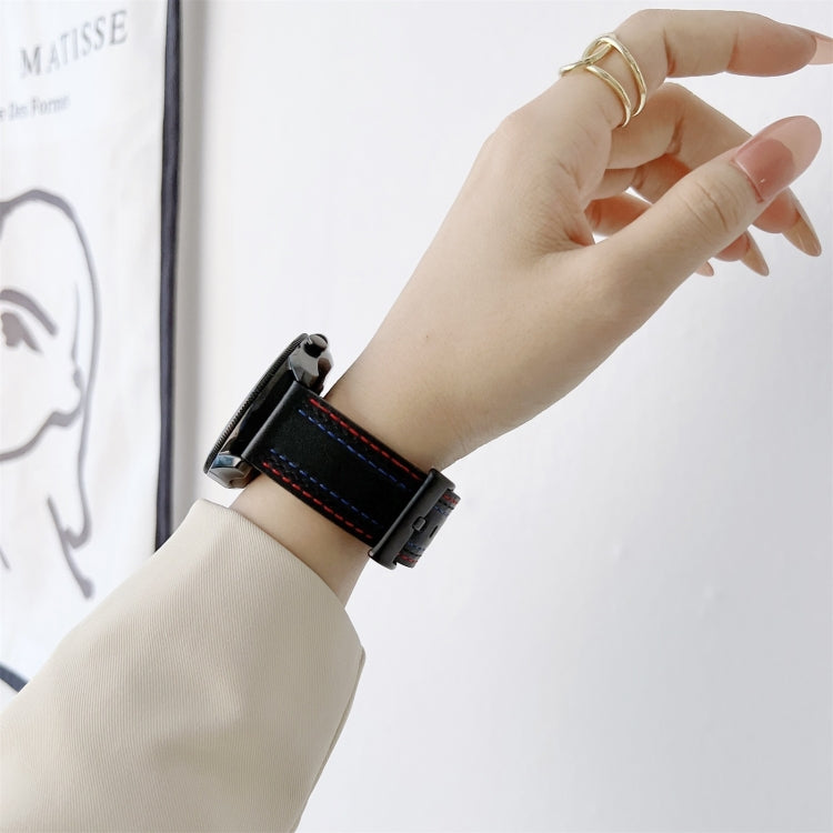 Universal Tricolor Sewing Leather Strap Watchband — 22mm