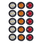 15 in 1 Red + Amber + White Light Truck Trailer LED Round Side Marker Lamp