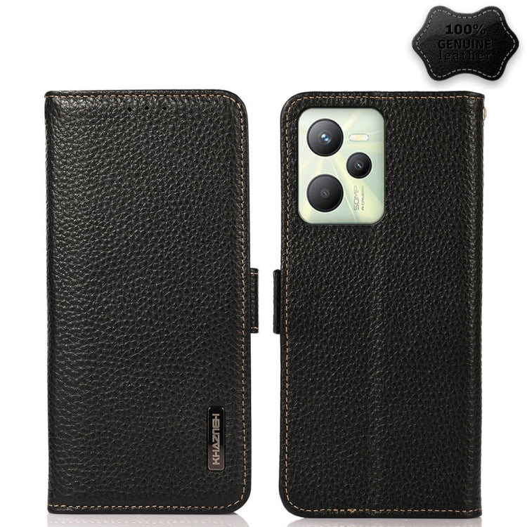 KHAZNEH Side-Magnetic Litchi Genuine Leather RFID Phone Case, For TCL 30 SE / 306 / 305, For TCL 30V 5G / 30 XE 5G, For Xiaomi Redmi K50 Gaming