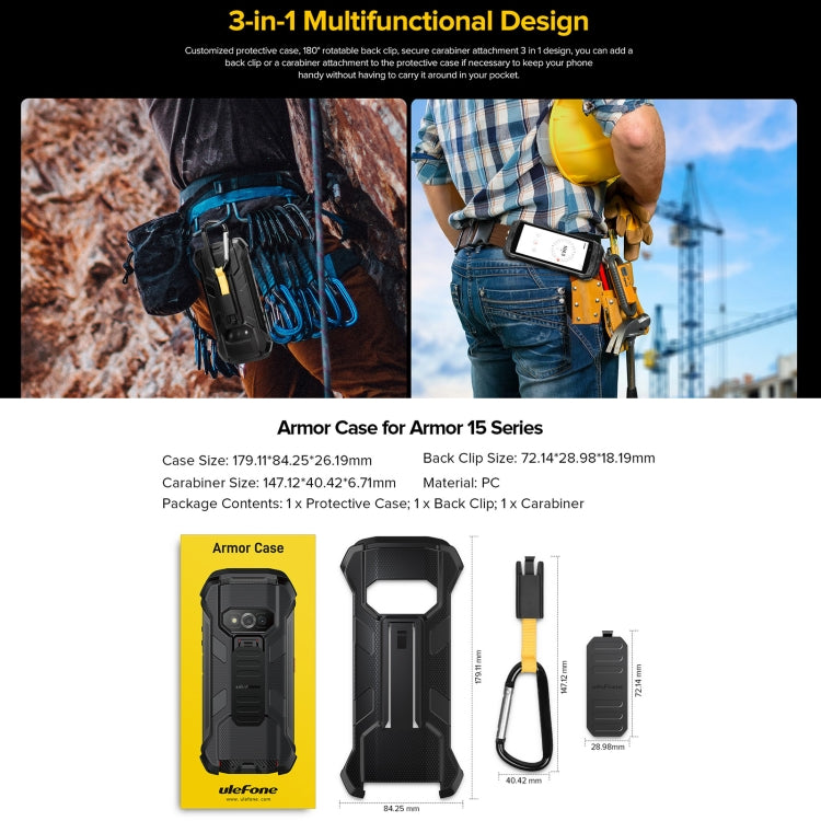 Ulefone Back Clip Phone Case with Carabiner, For Ulefone Power Armor 15