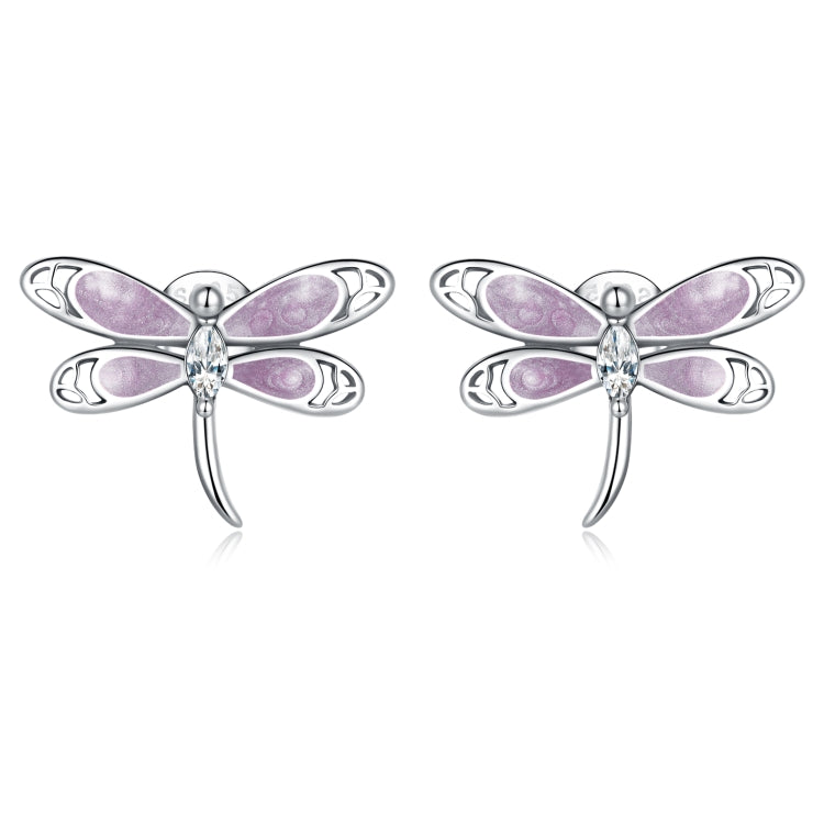 S925 Sterling Silver Pink Dragonfly Ear Stud Women Earrings