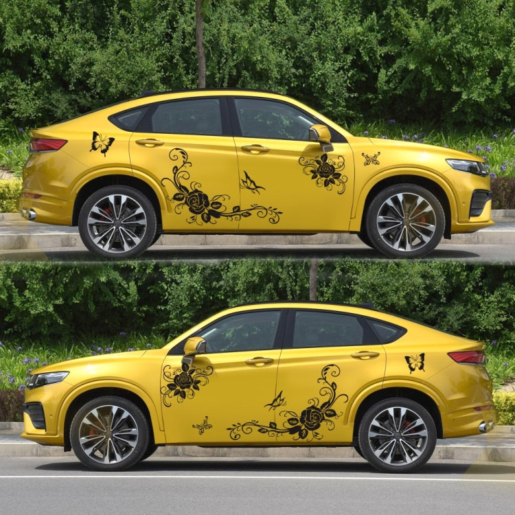 2 PCS/Set D-72 Butterfly Love Flower Pattern Car Modified Decorative Sticker — Black