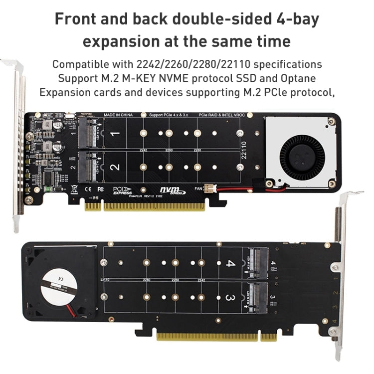 M-key NVMEx4 SSD RAID Converter Card, PCIe X16 to M.2