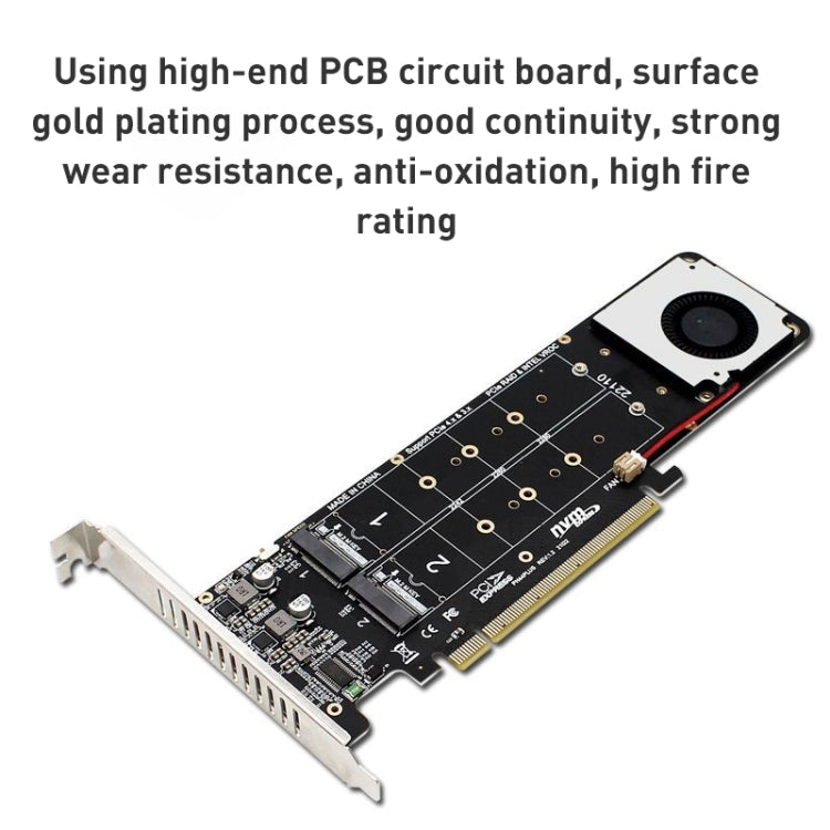 M-key NVMEx4 SSD RAID Converter Card, PCIe X16 to M.2