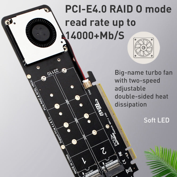 M-key NVMEx4 SSD RAID Converter Card, PCIe X16 to M.2