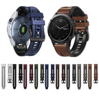 For Garmin Fenix 7X Silicone + Leather Quick Release Watch Band