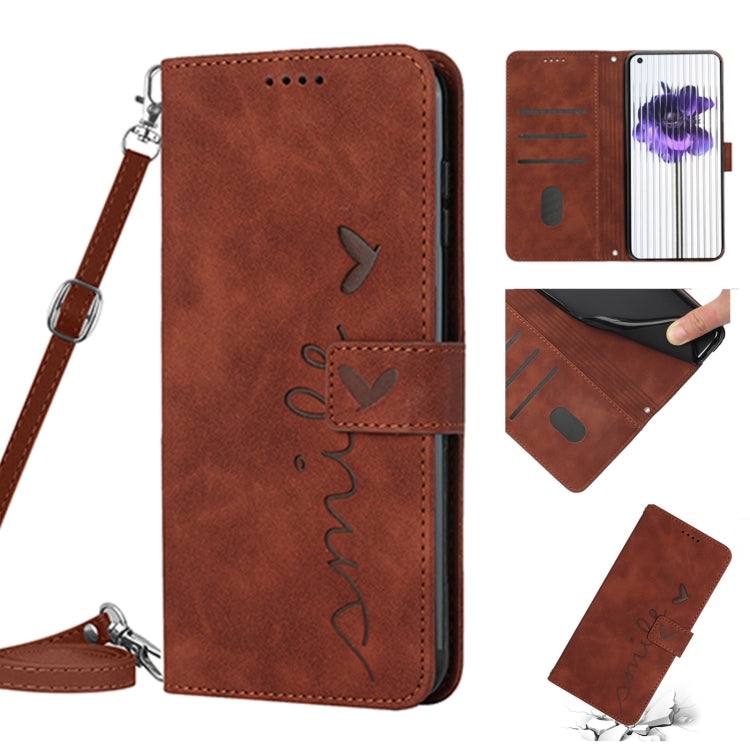 Skin Feel Heart Pattern Leather Phone Case with Lanyard