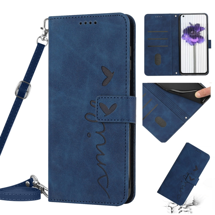 Skin Feel Heart Pattern Leather Phone Case with Lanyard
