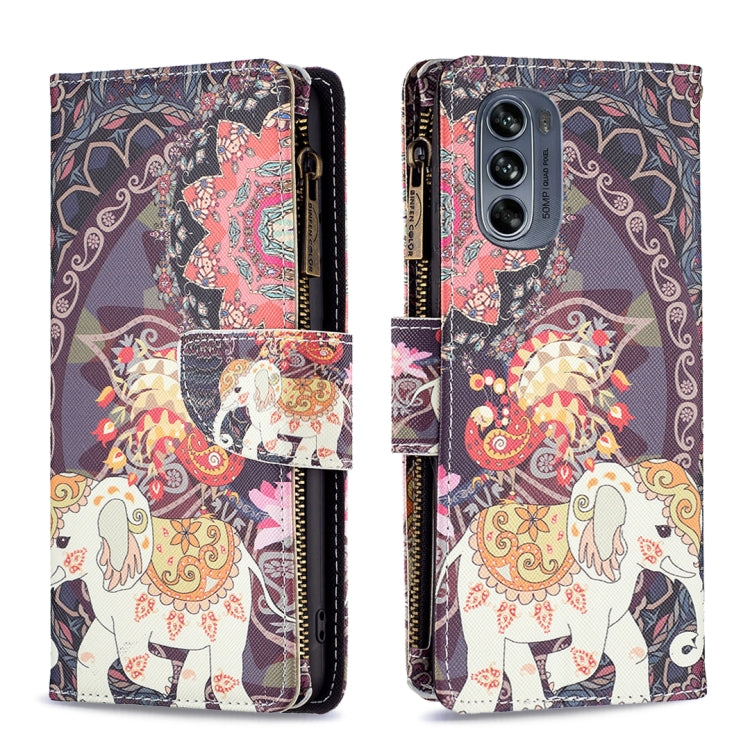 Colored Drawing Pattern Zipper Leather Phone Case — Flower Elephants