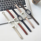 Double Rivets Leather Watch Band — Coffee