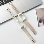 Double Rivets Leather Watch Band — Brown