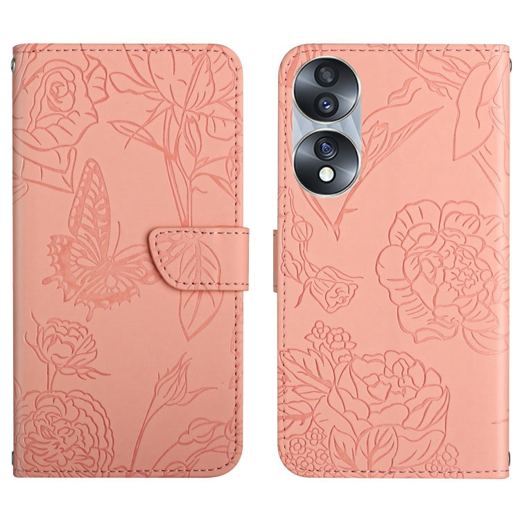 HT03 Skin Feel Butterfly Embossed Flip Leather Phone Case