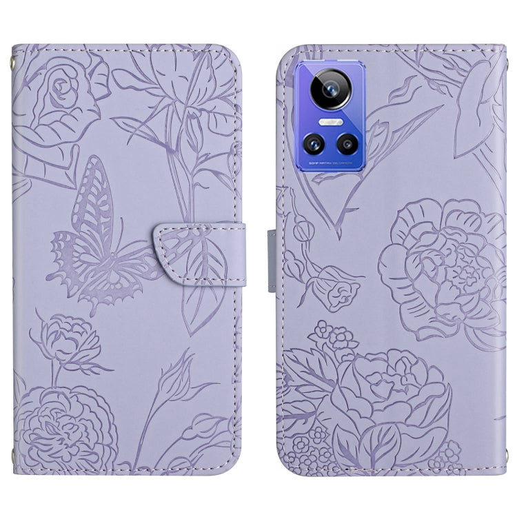 HT03 Skin Feel Butterfly Embossed Flip Leather Phone Case